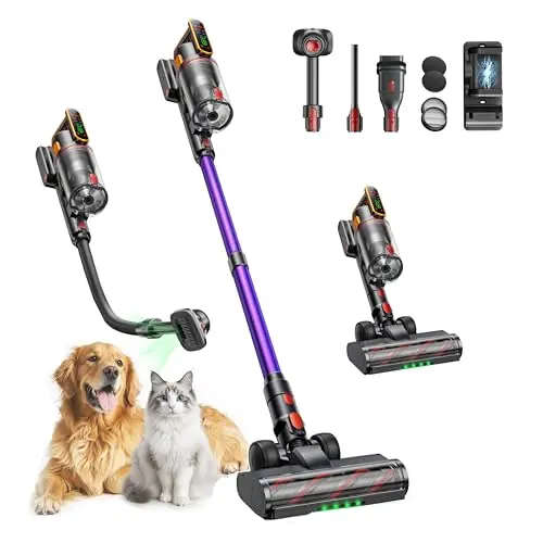 Fieety Ultra 10 purple cordless stick vacuum with extension hose and pet brush