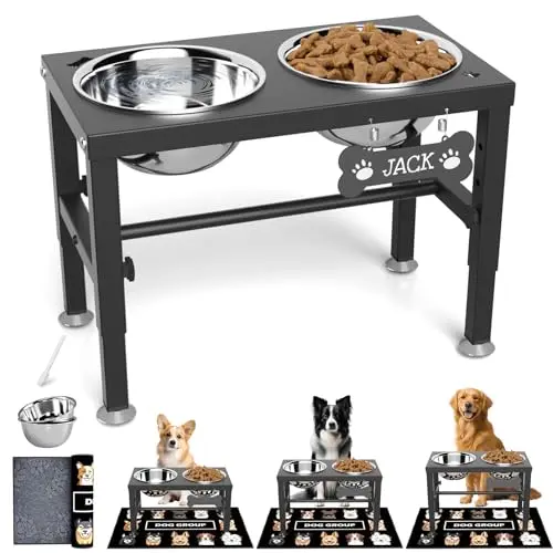 SHAINFUN elevated dog bowl stand with mat and metal frame