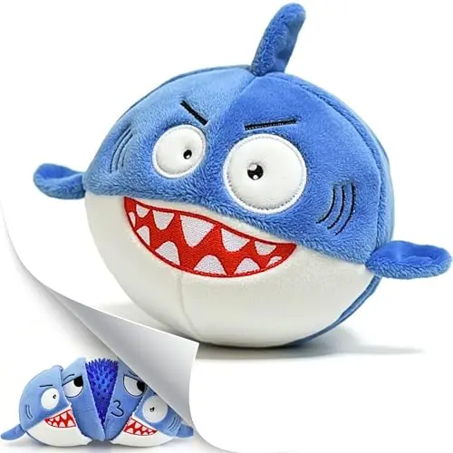 PeppyPawz blue plush shark dog toy with crinkle material and inner ball
