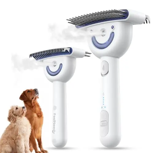 FEELNEEDY dual-sided dog brush with steam mist for shedding and dematting