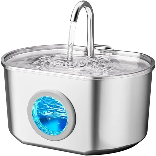 Neareal stainless steel cat water fountain with water level window