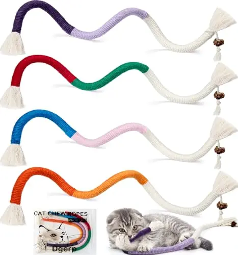 Dgerp set of four assorted color cotton chew ropes for cats