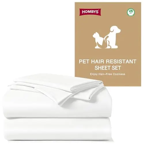 HOMBYS white pet hair resistant sheet set with anti-static technology