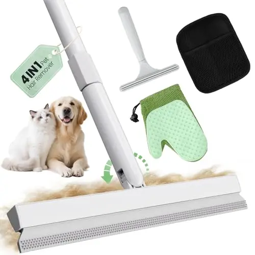 Pearl white PWBSLAI 4-in-1 pet hair removal kit with broom and gloves