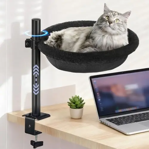 JSLIN black clamp-on cat desk bed with reversible cover