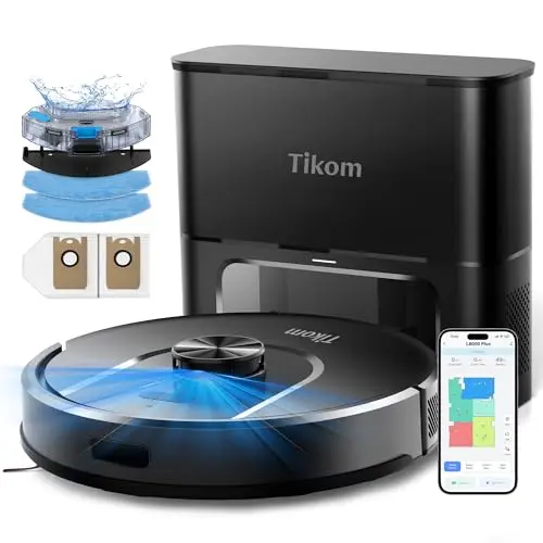 Tikom L8000 Plus black robot vacuum with self-emptying base