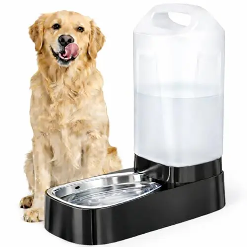 LESOTC black automatic dog water bowl dispenser with large capacity tank and stainless steel bowl