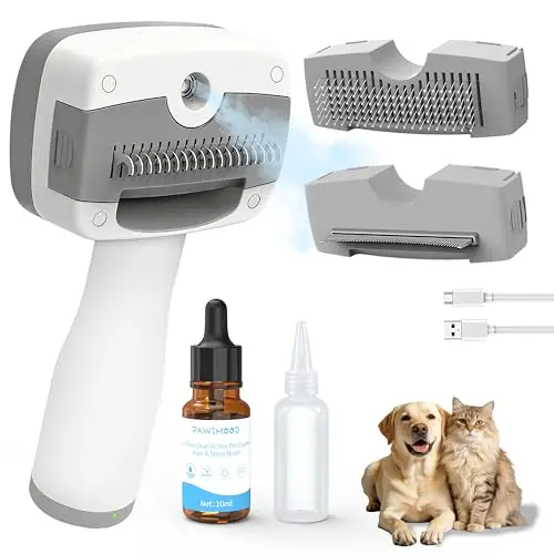 Pawimood 5-in-1 pet steam brush with multiple grooming heads and storage case