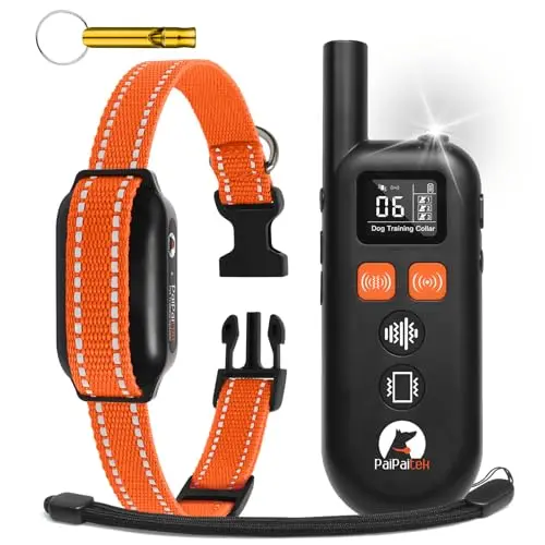 PaiPaitek orange vibrating dog collar with remote featuring ultrasonic mode
