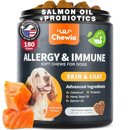 CHEWIA Dog Allergy Relief Chews jar with 180 soft chews
