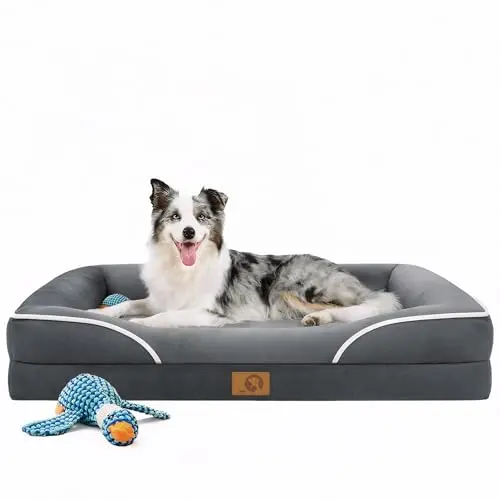 Homemate dog bed in dark grey with orthopedic foam and free chewing toy