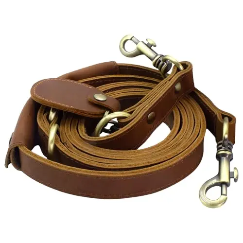 Jack&Chris brown leather dog leash with padded handle and tracker holder