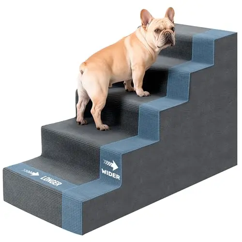 Heeyoo grey dog stairs with wide steps, designed for small dogs.