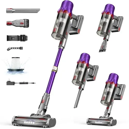 iXlion TV109S purple cordless stick vacuum, lightweight with anti-tangle brush