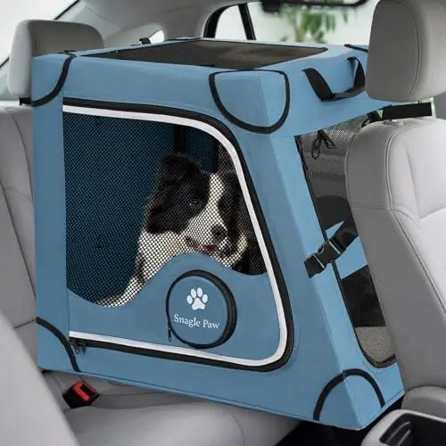Snagle Paw blue metal frame dog crate for backseat