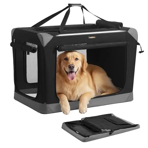 Feandrea ink black and dove gray dog crate with four doors