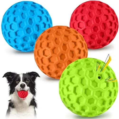 Four colorful, durable rubber squeaky balls perfect for Labrador play.