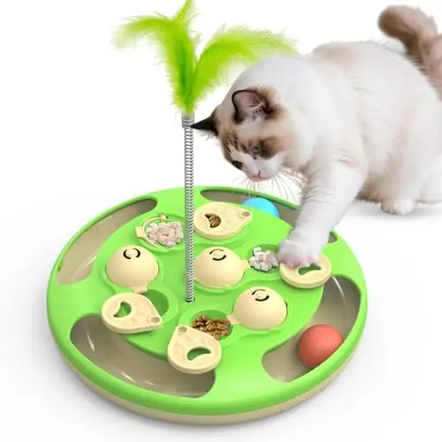 CGBD green 3-in-1 cat puzzle toy with ball track and removable treat inserts