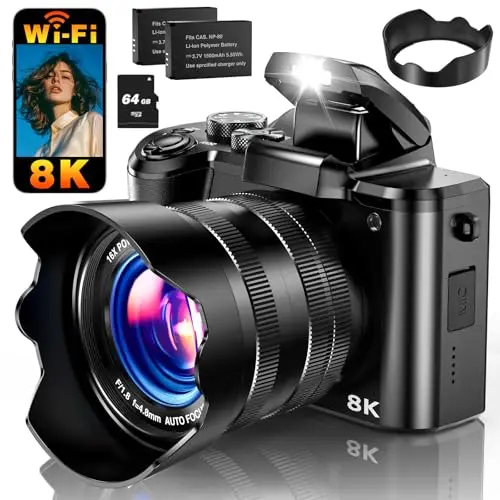 TOBERTO 8K digital camera with touchscreen, excellent for pet vlogging