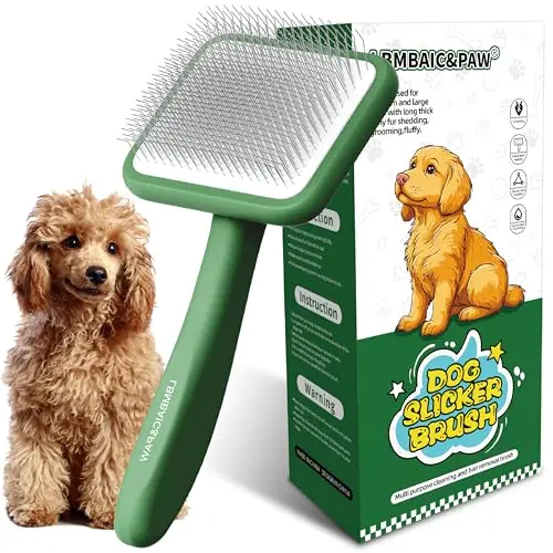 LBMBAIC&PAW large square slicker brush with long, soft pins and a wooden body