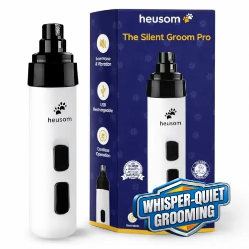 Heusom Silent Groom Pro Pet Nail Grinder in white with protective guard