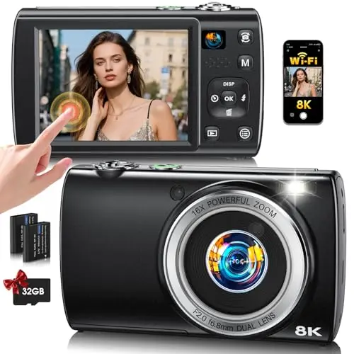 LOUM 8K digital camera with dual lens, perfect for pet photography and vlogging