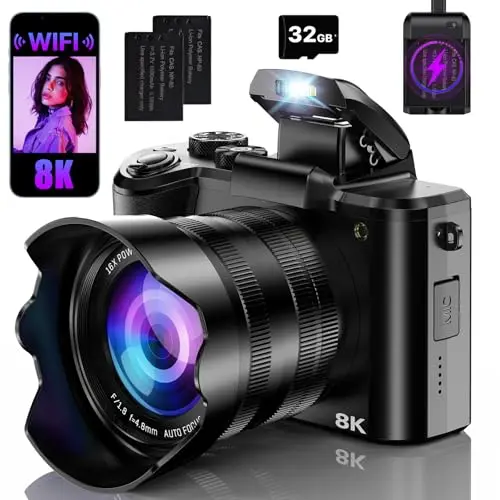 FlyFrost 8K digital camera with dual-lens, great for pet content creation