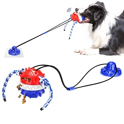 gootosee blue suction cup dog toy with ball and rope for tugging