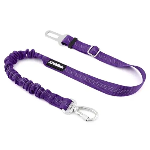 APakBak purple dog seat belt with aluminum carabiner and reflective strap