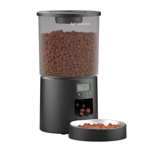 Amiaorican 4.2L automatic cat feeder with removable bowl, quiet operation, and flexible scheduling for hassle-free feeding