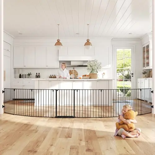 Cideny extra wide adjustable baby gate playpen in black for large dogs