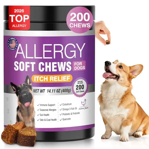 TTLXRL dog allergy chews with 200-count jar for long-term use