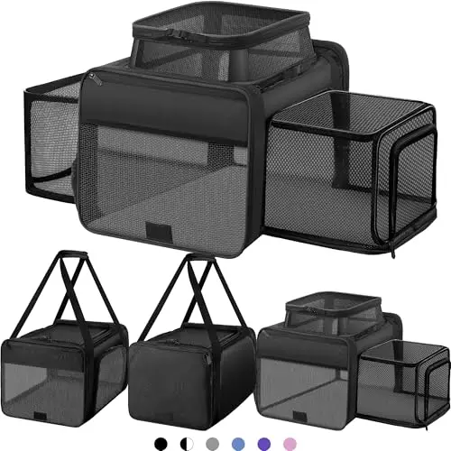 SHARLOVY black expandable pet carrier with privacy curtains for anxious pets