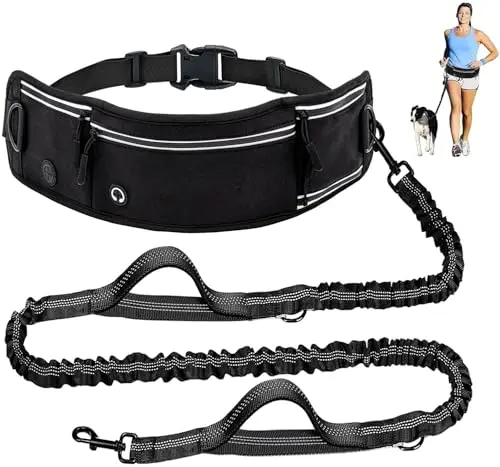 Skmeditec black heavy-duty dog waist leash with zippered pouch