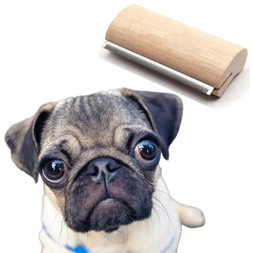 Wooden handle dog brush specifically designed for pugs