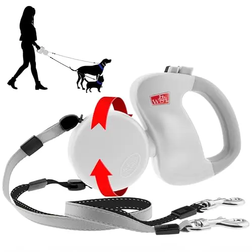 WIGZI retractable double dog leash with color-coded leads