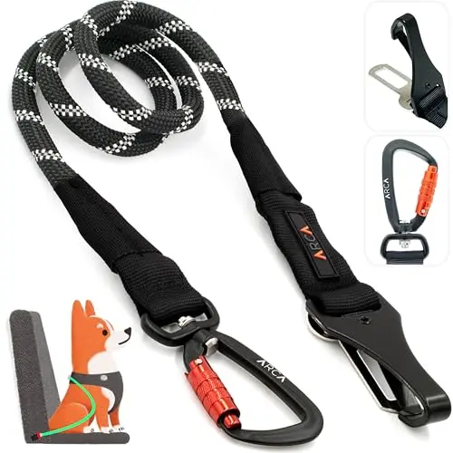 ARCA PET Dog Seat Belt with reflective climbing rope and metal carabiner