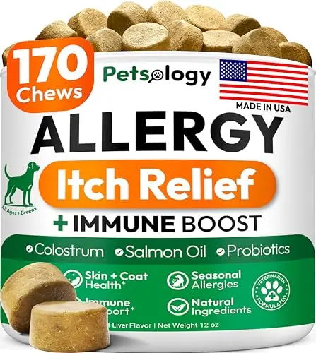 PETSOLOGY Dog Allergy Relief Chews with omega-3 and probiotics for itchy skin