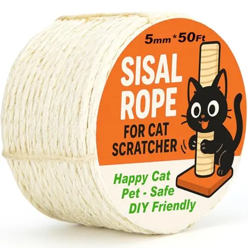 AUXMOTEC 5mm thick natural sisal rope for cat scratcher post repair and DIY