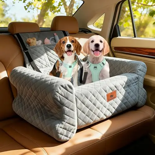 Linvivon Dog Car Seat with thick cushion and storage pockets for medium to large dogs