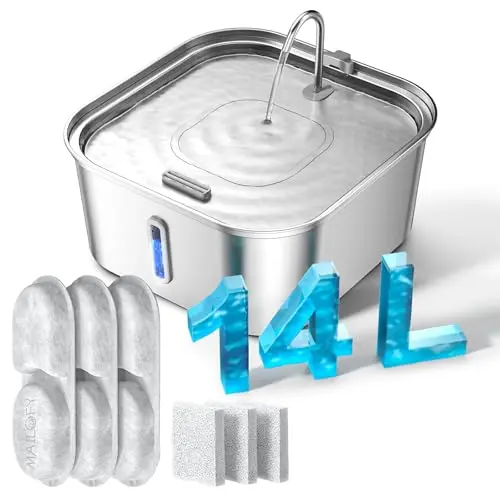 MAILOFY 14-liter stainless steel dog water fountain with square design