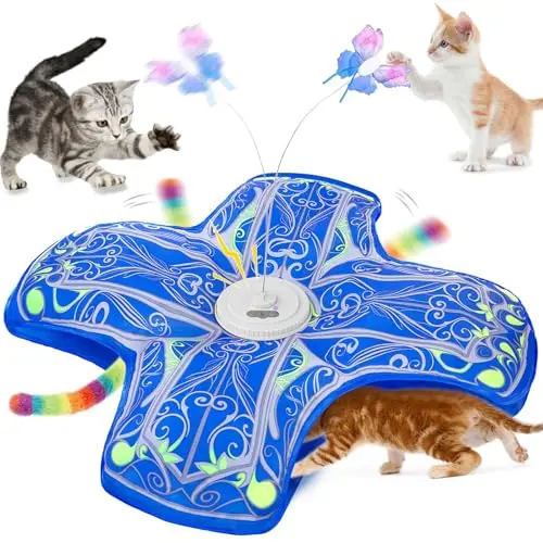 Qraxond interactive cat toy with butterfly and plush tail for hide-and-seek play