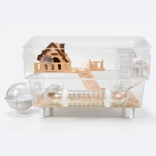 Cyirexylcc transparent acrylic hamster cage with tubes, wheel, and hideout