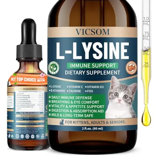 VICSOM L-Lysine liquid supplement drops in a bottle for cats
