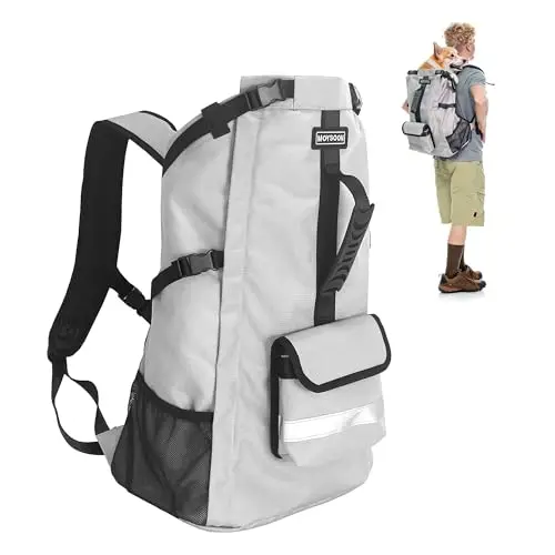 FOXFOCUS waterproof dog backpack with reflective strips and storage pockets