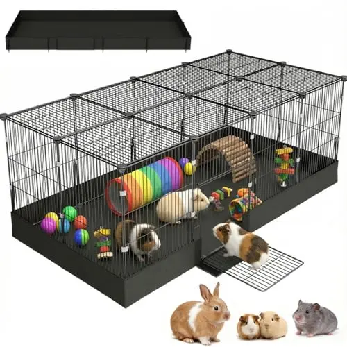 SNAAT enclosed metal wire guinea pig cage with a black waterproof liner placed outside the frame.