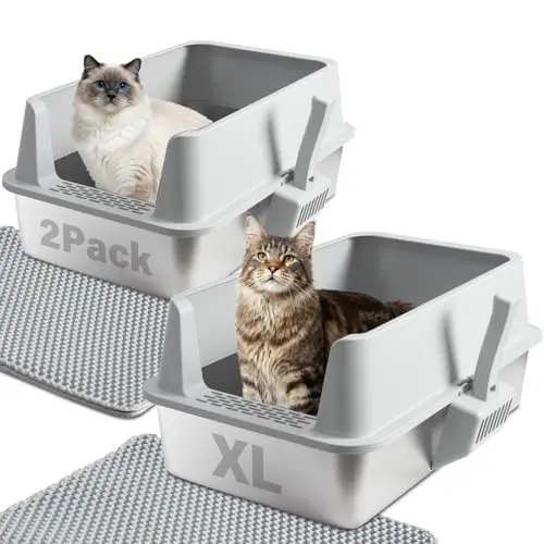 TATAANTY 2 Pack Covered Stainless Steel Cat Litter Box with mats