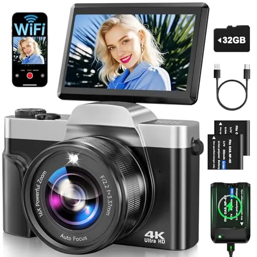 AUREAPIX 4K digital camera with flip screen, great for pet vlogging