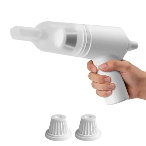 PAPIFEED white mini handheld vacuum with static hair collector.