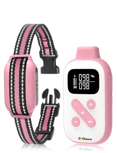 DOGLinsen pink and white heart-pattern vibrating dog collar with remote control